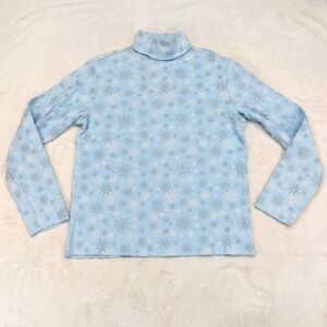 HOLIDAY EDITIONS WOMENS VTG BLUE GLITTER SNOWFLAKE ALL OVER PRINT TURTLENECK S